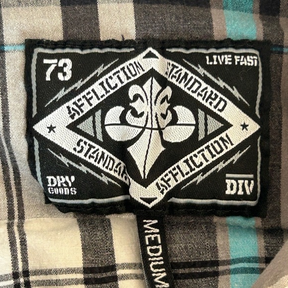 AFFLICTION VTG Y2K Mens Blue Plaid Embroidered Long Sleeve Slim Fit Shirt Size M - Picture 8 of 13